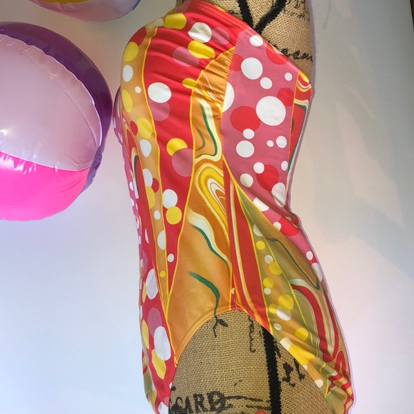 Spiegel Orange & Pink I Piece Bathing Suit Sz 14 - Picture 2 of 8